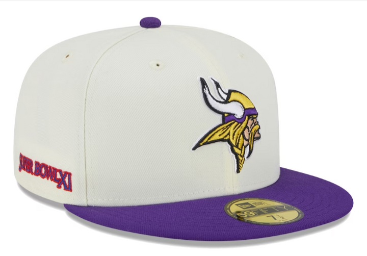 Minnesota Vikings Fitted New Era 59Fifty Super Bowl Patch Chrome Cap Hat Grey UV - THE 4TH QUARTER