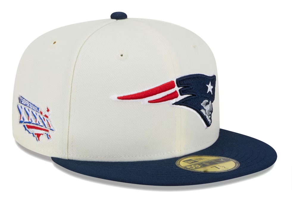 New England Patriots Fitted New Era 59Fifty Super Bowl Patch Chrome Cap Hat Grey UV - THE 4TH QUARTER