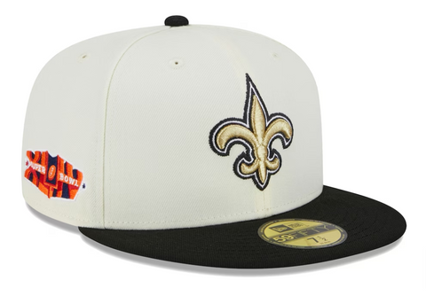 New Orleans Saints Fitted New Era 59Fifty Super Bowl Patch Chrome Cap Hat Grey UV