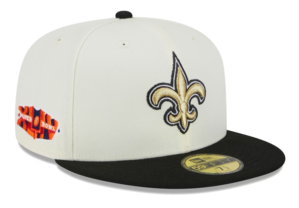 New Orleans Saints Fitted New Era 59Fifty Super Bowl Patch Chrome Cap Hat Grey UV THE 4TH QUARTER