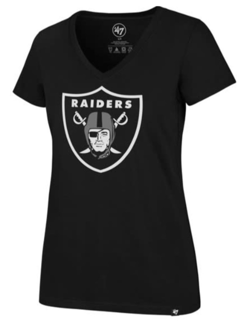 Raiders Womens 47 Brand Ultra Rival Logo T-Shirt V-Neck Top - THE 4TH QUARTER