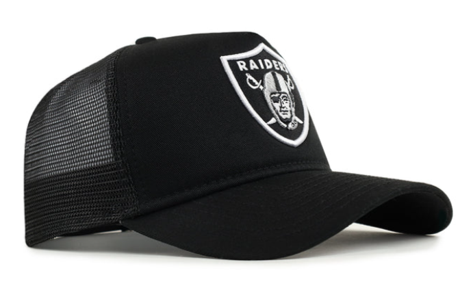 Raiders Snapback 9Forty New Era A-Frame Trucker Cap Hat Black - THE 4TH QUARTER