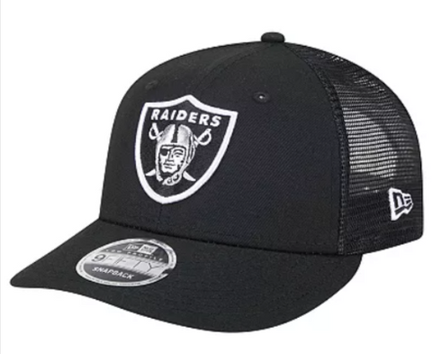 Raiders Snapback 9Fifty New Era Trucker Mesh Low Profile Cap Hat Black