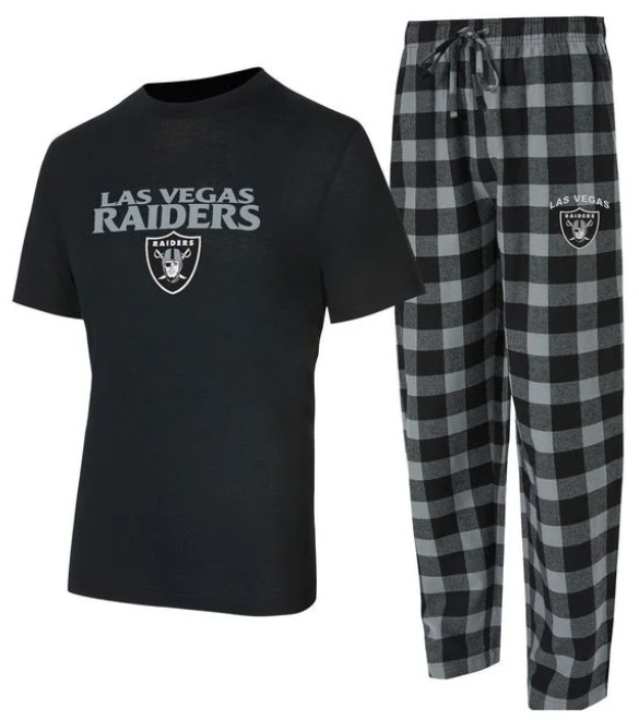 Raiders Mens Concepts Sport 2-piece T-Shirt & Flannel Pant 2pc Pajama Set - THE 4TH QUARTER