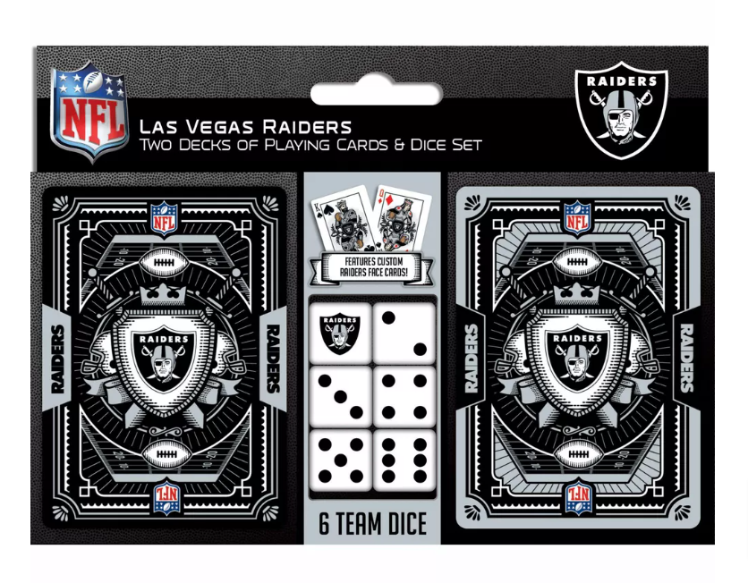 Las Vegas Raiders 2Pack Playing cards & Dice Set for Adults THE 4TH