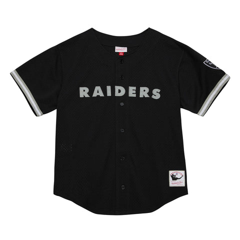 Raiders Men's Jersey Mitchell & Ness On The Clock Mesh Button Front Baseball Style Jersey