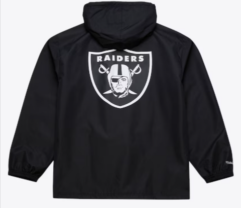 Raiders Mens Mitchell & Ness Coaches Wordmark Hooded Jacket Black - THE 4TH QUARTER