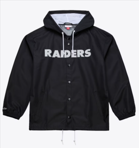 Raiders Mens Mitchell &amp; Ness Coaches Wordmark Hooded Jacket Black - THE 4TH QUARTER