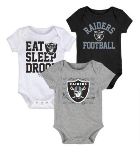 Las Vegas Raiders Newborn Infant (0-9 Months) Eat Sleep Drool Creeper 3pc Set