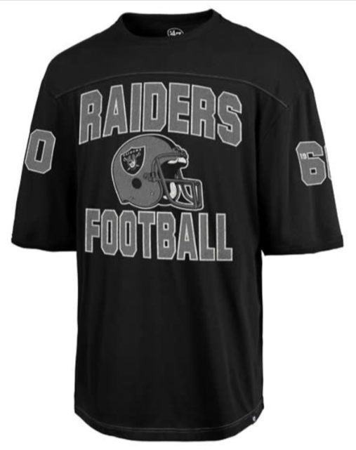 Raiders Mens T-Shirt 47 Brand Double Header Rush Black Tee - THE 4TH QUARTER