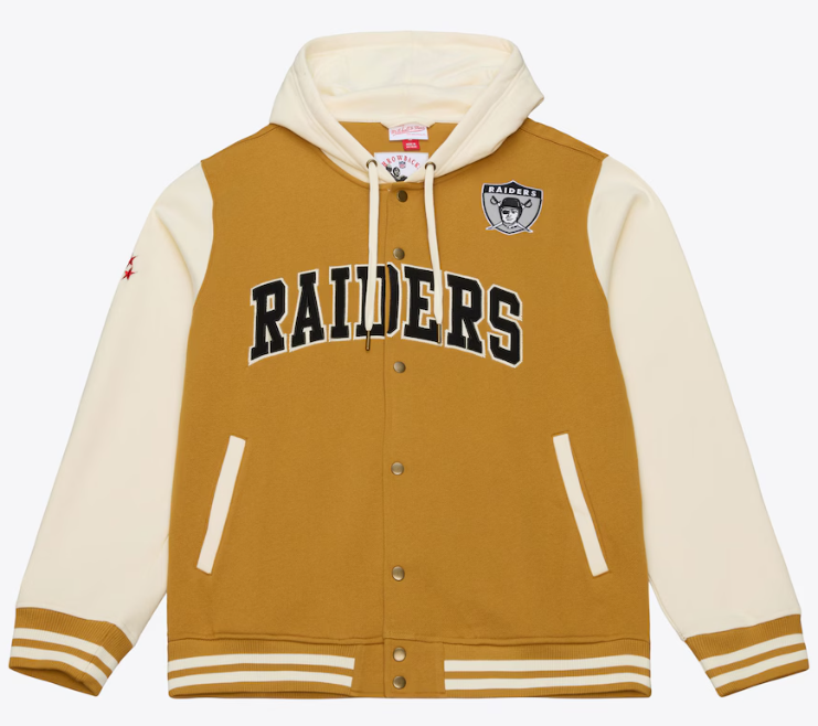 Raiders Mens Jacket Brown/Cream Dusted Fleece Full-Snap - THE 4TH QUARTER