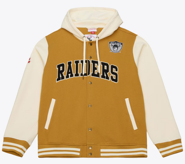 Raiders Mens Jacket Brown/Cream Dusted Fleece Full-Snap - THE 4TH QUARTER