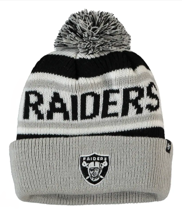 Raiders Youth (8-20) Embroidered Pom Knit Hangtime Beanie - THE 4TH QUARTER