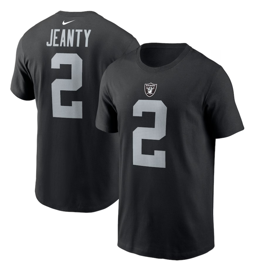 Raiders Mens T-Shirt Ashton Jeanty #2 Black Tee - THE 4TH QUARTER