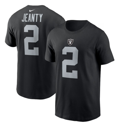 Raiders Mens T-Shirt Ashton Jeanty #2 Black Tee