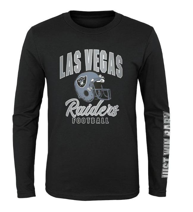 Oakland Raiders Youth (8-20) T-Shirt Long Sleeve Black - THE 4TH QUARTER