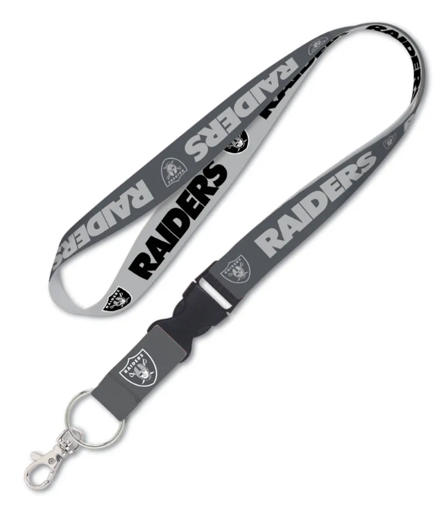 Raiders Badge Ticket Holder Keychain Lanyard Black w/Breakaway 1" Grey - THE 4TH QUARTER