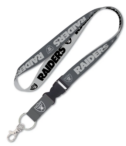 Raiders Badge Ticket Holder Keychain Lanyard Black w/Breakaway 1" Grey