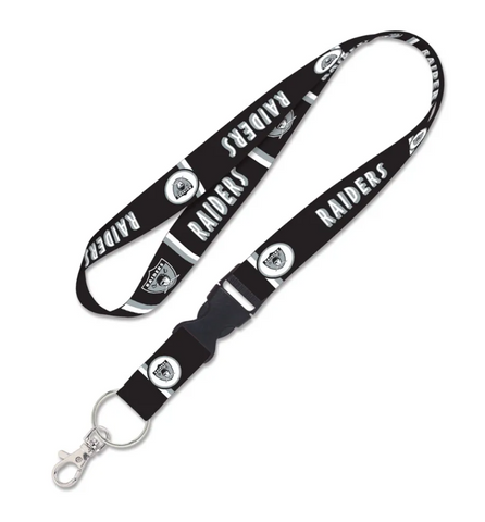 Raiders Badge Tickets Holder Keychain Lanyard w/Breakaway 1" Retro Ring Black
