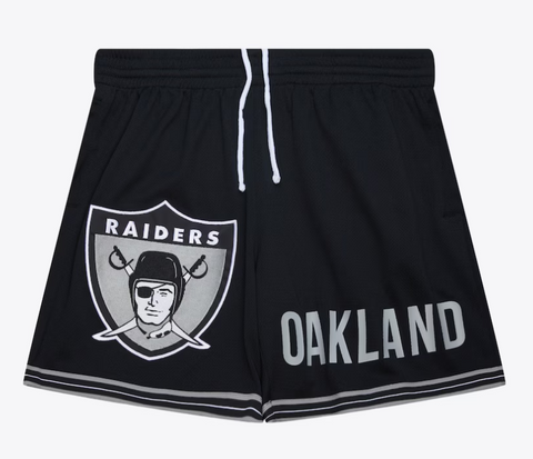 Raiders Mens Mitchell & Ness Vintage Logo Mesh Shorts Black