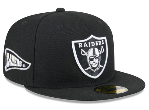 Raiders Fitted New Era 59Fifty Pennant Cap Hat Grey UV