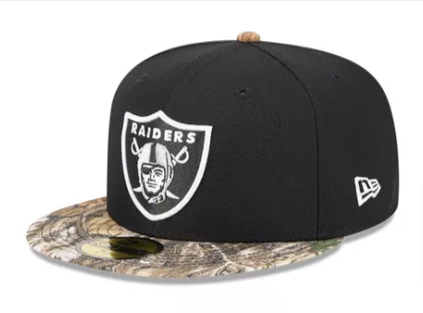 Raiders Fitted New Era 59Fifty Black Real Tree Camo Cap Hat Grey UV
