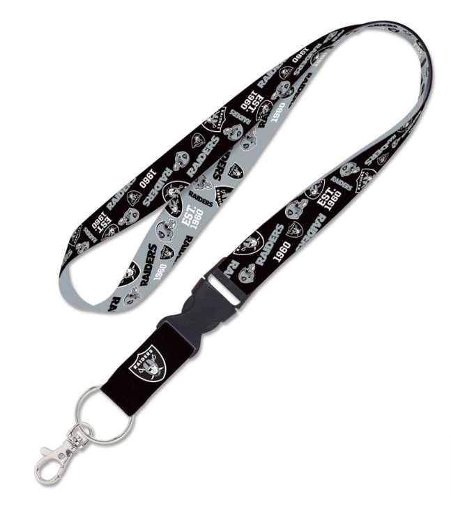 Raiders Badge Ticket Holder Keychain Lanyard Black w/Breakaway 1" Scatterprint - THE 4TH QUARTER