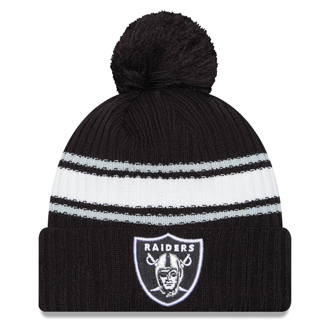 Oakland Raiders Beanie New Era Black Striped Fold Knit Pom Hat - THE 4TH QUARTER