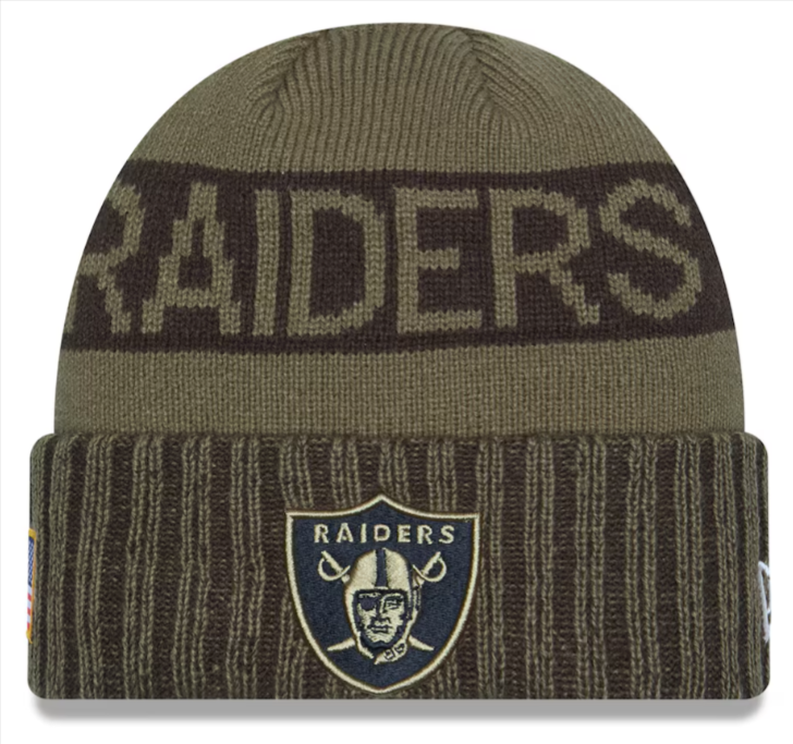 Raiders Beanie New Era 2025 Salute to Service Sideline Cuffed Knit Hat Cap - THE 4TH QUARTER