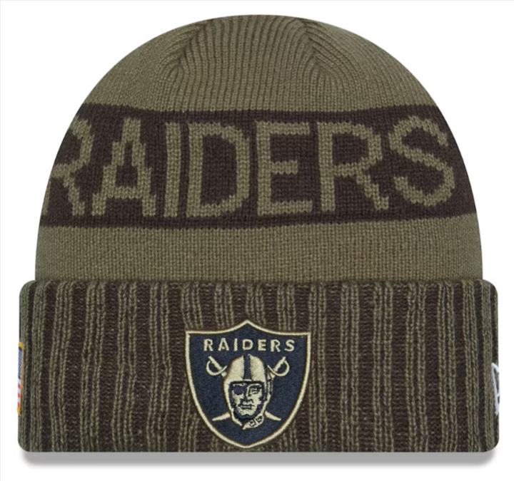 Raiders Beanie New Era 2025 Salute to Service Sideline Cuffed Knit Hat Cap - THE 4TH QUARTER