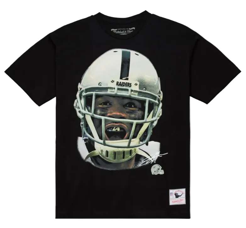 Raiders Mens T-Shirt Mitchell &amp; Ness Big Face Charles Woodson Tee Black