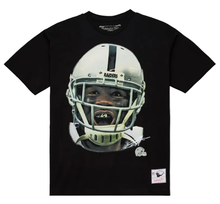 Raiders Mens T-Shirt Mitchell &amp; Ness Big Face Charles Woodson Tee Black