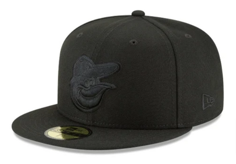 Baltimore Orioles New Era Fitted 59Fifty Black on Black Cap Hat Grey UV