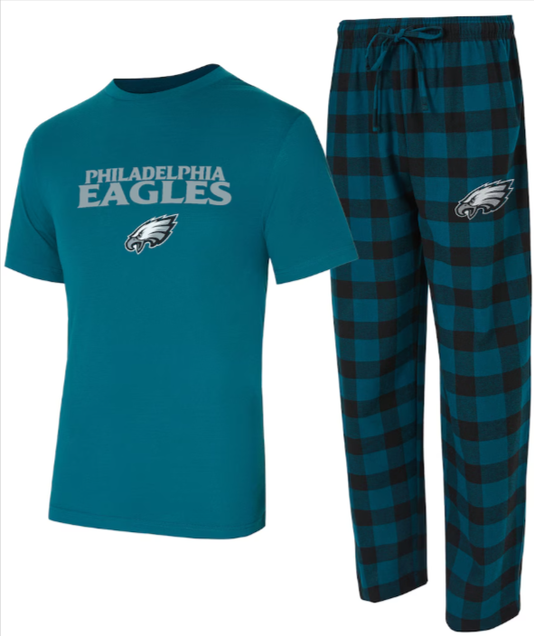 Philadelphia Eagles Mens Concepts Sport 2-piece T-Shirt &amp; Flannel Pant 2pc Pajama Set - THE 4TH QUARTER