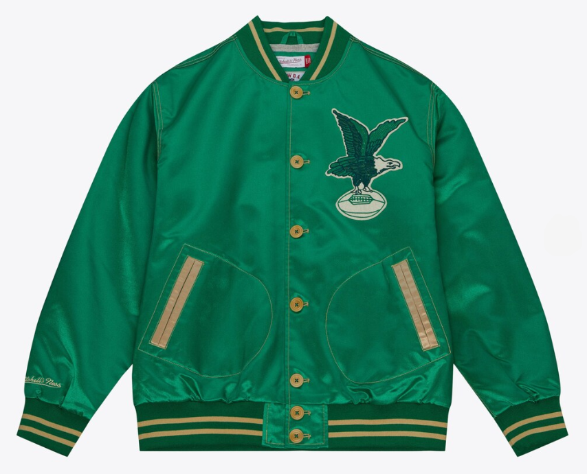 Philadelphia Eagles Mens Mitchell &amp; Ness 1938 Kelly Green Authentic Satin Full-Button Jacket - THE 4TH QUARTER