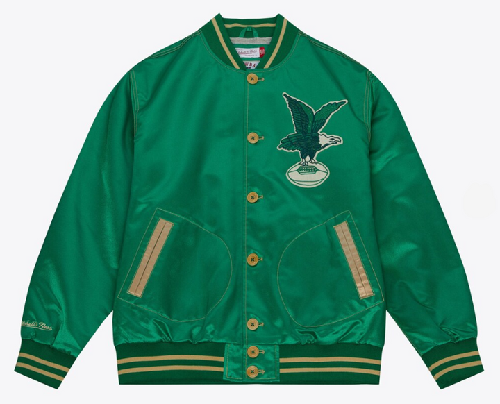 Philadelphia Eagles Mens Mitchell &amp; Ness 1938 Kelly Green Authentic Satin Full-Button Jacket - THE 4TH QUARTER