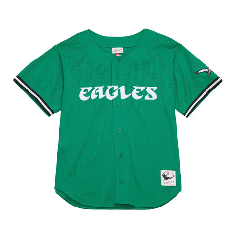 Philadelphia Eagles Men's Jersey Mitchell & Ness On The Clock Mesh Button Front Baseball Style Jersey