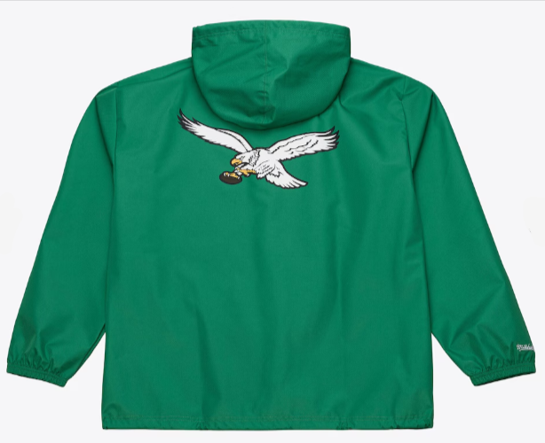 Philadelphia Eagles Mens Mitchell &amp; Ness Coaches Wordmark Hooded Jacket Green - THE 4TH QUARTER