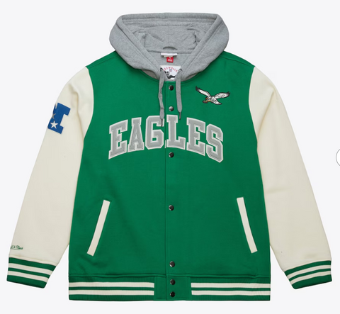 Philadelphia Eagles Mens Mitchell & Ness Courtside Hoodie Fleece Jacket - THE 4TH QUARTER