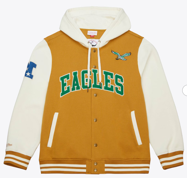 Philadelphia Eagles Mens Jacket Brown/Cream Dusted Fleece Full-Snap - THE 4TH QUARTER
