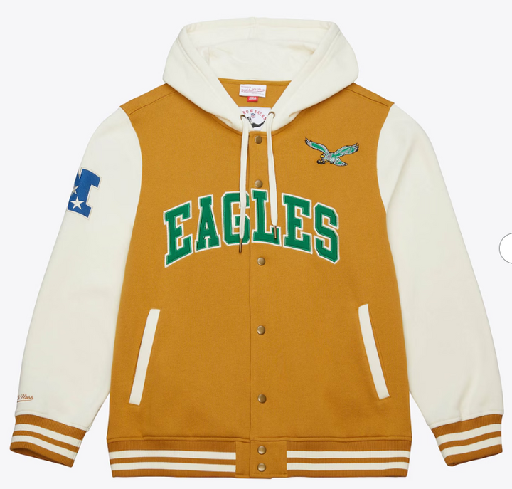 Philadelphia Eagles Mens Jacket Brown/Cream Dusted Fleece Full-Snap - THE 4TH QUARTER
