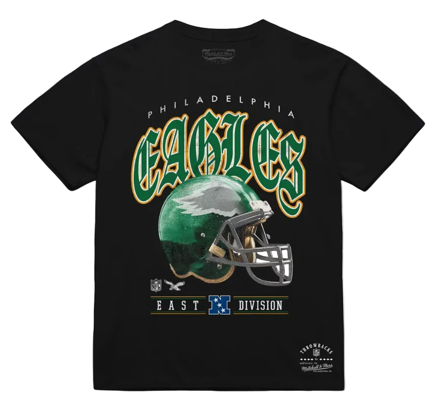 Philadelphia Eagles Mens T-Shirt Mitchell &amp; Ness Black Helmet Classic Tee