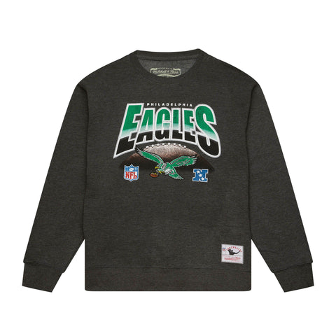 Philadelphia Eagles Men's Mitchell & Ness Inzone Crew Fleece Sweatshirt Charcoal Heather