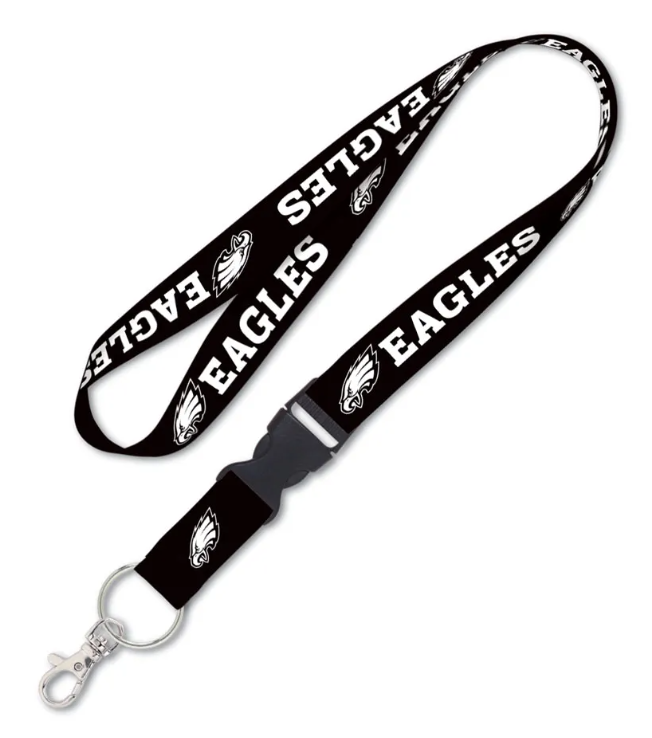 Philadelphia Eagles Badge Holder Keychain Lanyard w/Detachable Buckle 1" Black White - THE 4TH QUARTER