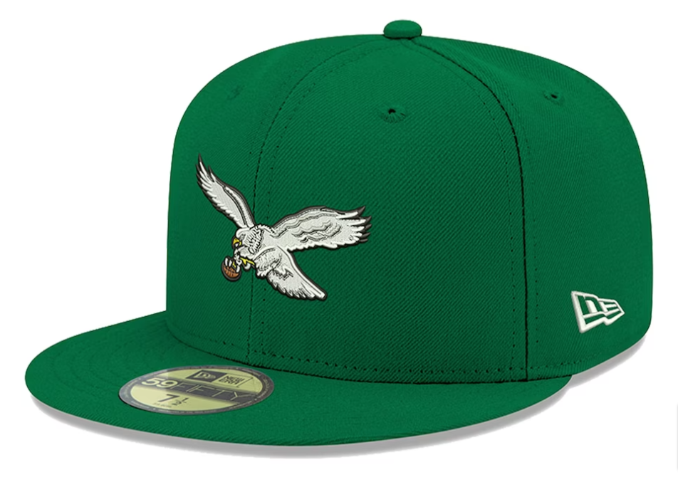 Philadelphia Eagles Fitted New Era 59Fifty Throwback Omaha Logo Green Cap Hat Grey UV - THE 4TH QUARTER