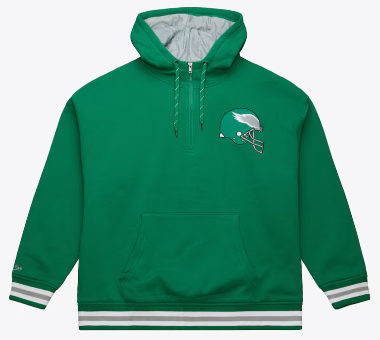 Philadelphia Eagles Mens Mitchell & Ness Hoodie Throw It Back Quilted Fleece - THE 4TH QUARTER
