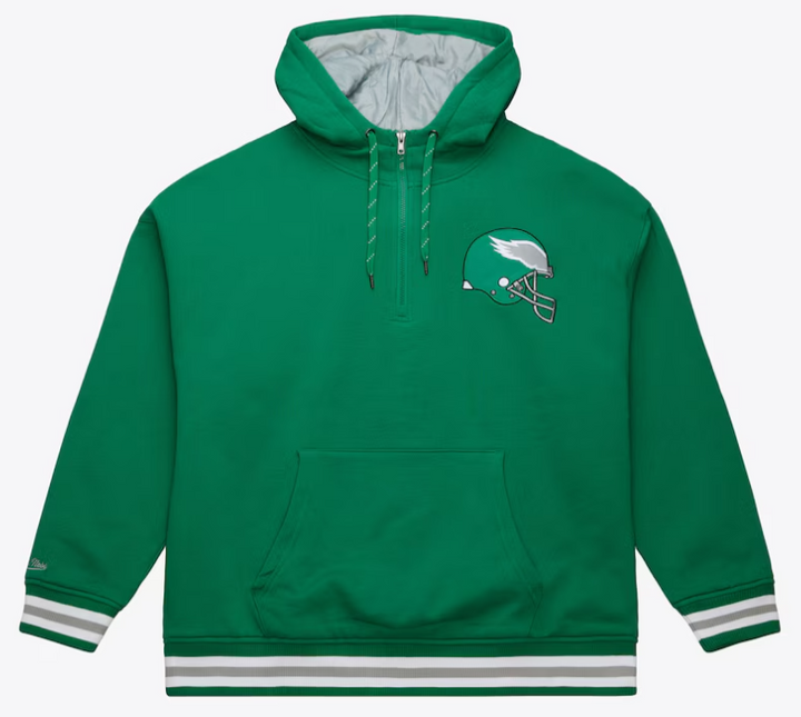 Philadelphia Eagles Mens Mitchell &amp; Ness Hoodie Throw It Back Quilted Fleece - THE 4TH QUARTER