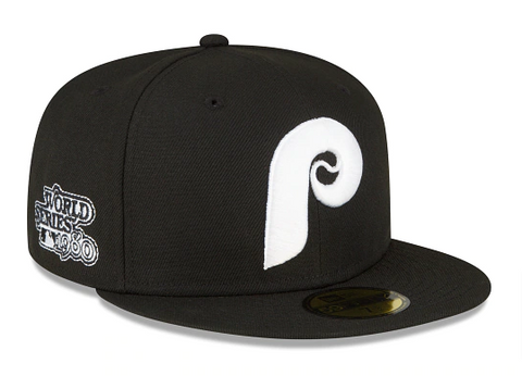 Philadelphia Phillies Fitted New Era 59Fifty 1980 WS Black White Hat Cap Grey UV