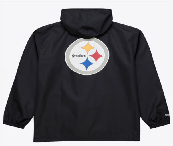 Pittsburgh Steelers Mens Mitchell &amp; Ness Coaches Wordmark Hooded Jacket Black - THE 4TH QUARTER