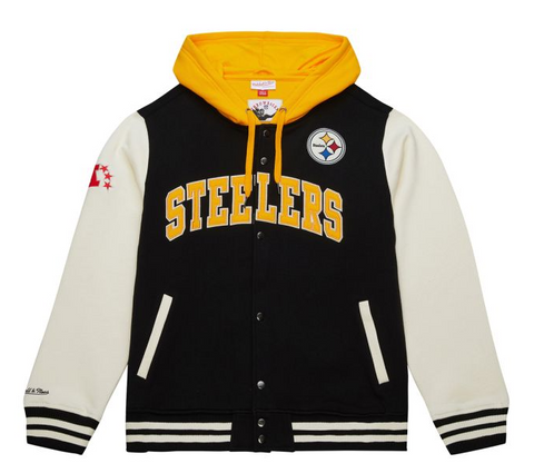 Pittsburgh Steelers Mens Mitchell & Ness Courtside Hoodie Fleece Jacket - THE 4TH QUARTER